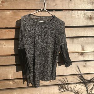 Black/Gray Faux Leather mixed sleeve top
